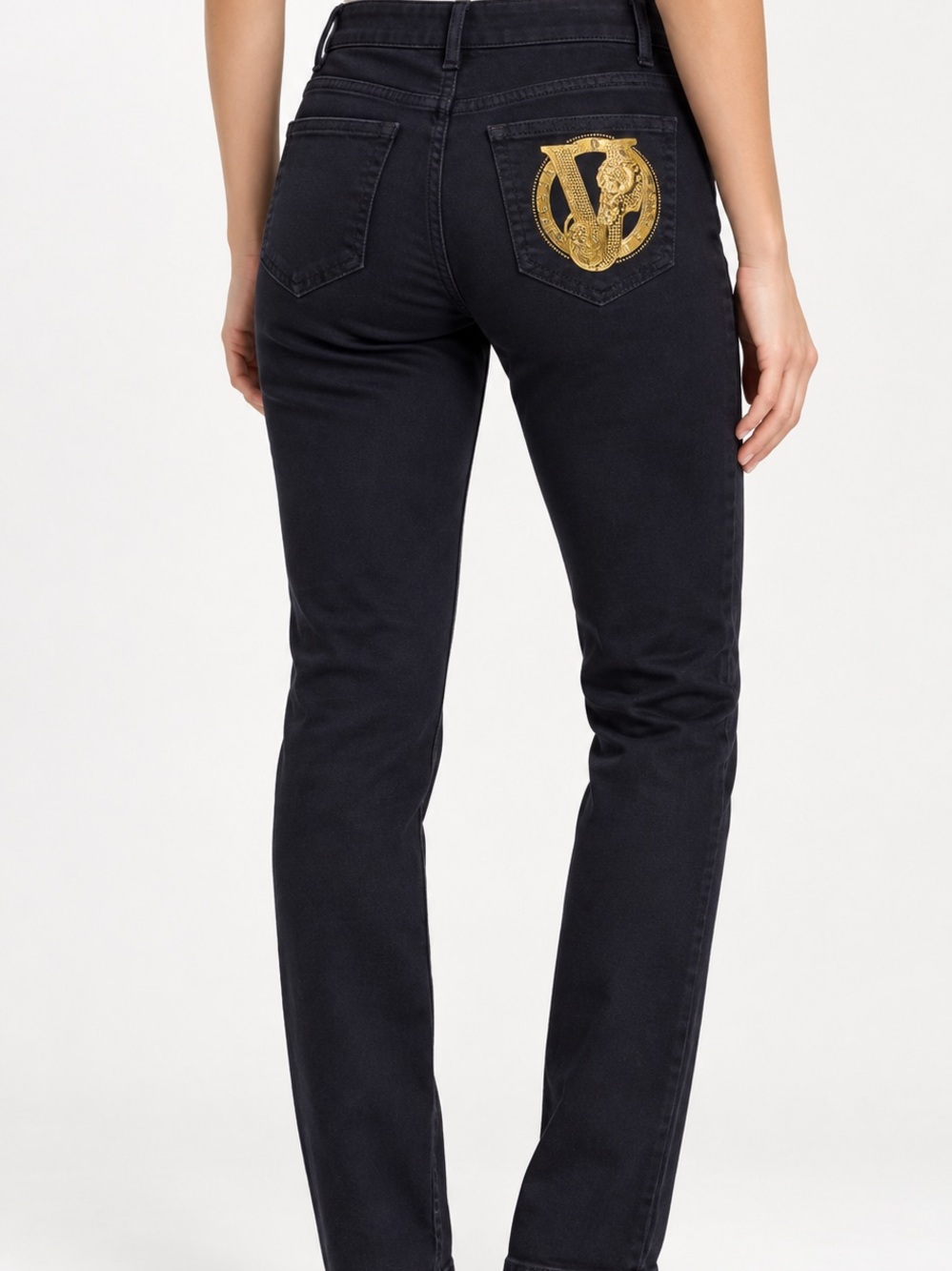 Versace Jeans Collection Navy Skinny Jeans with Gold Logo Embroidery